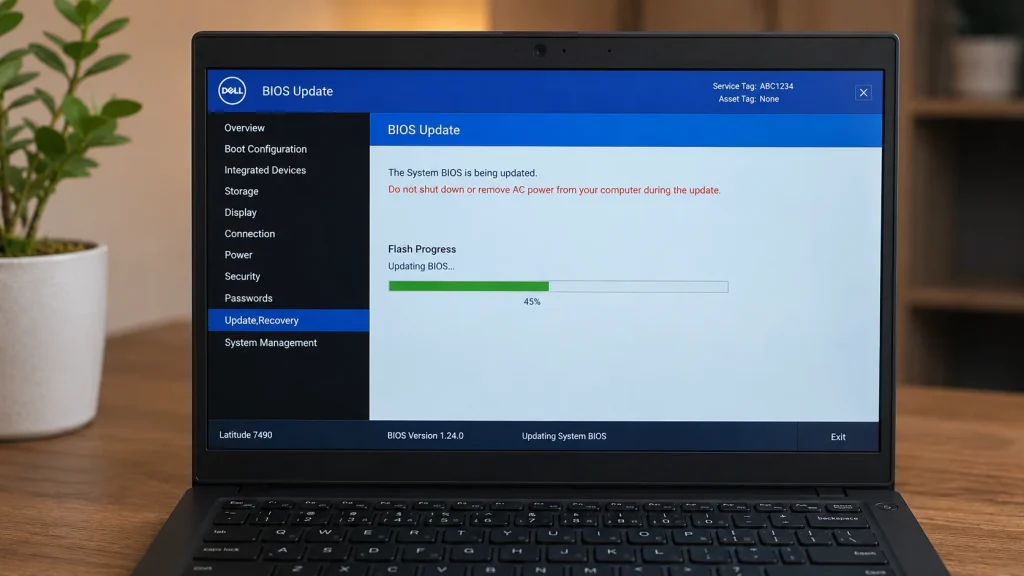 Laptop BIOS update in workspace setup