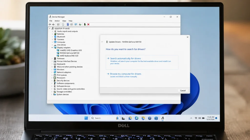 Laptop with Device Manager and driver update