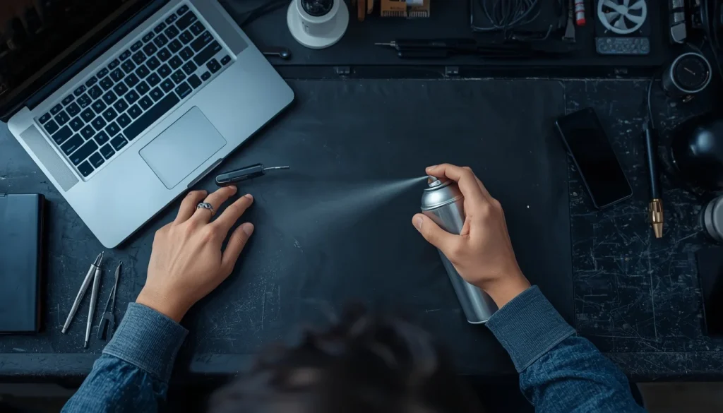 Person cleaning laptop vents