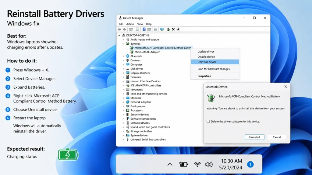Reinstall battery drivers tutorial