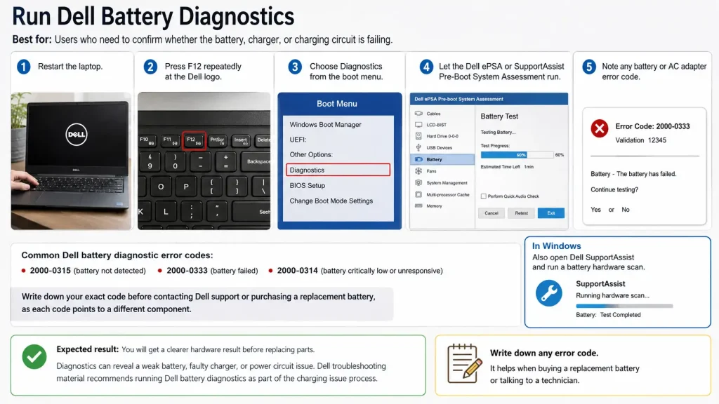 Run Dell battery diagnostics guide
