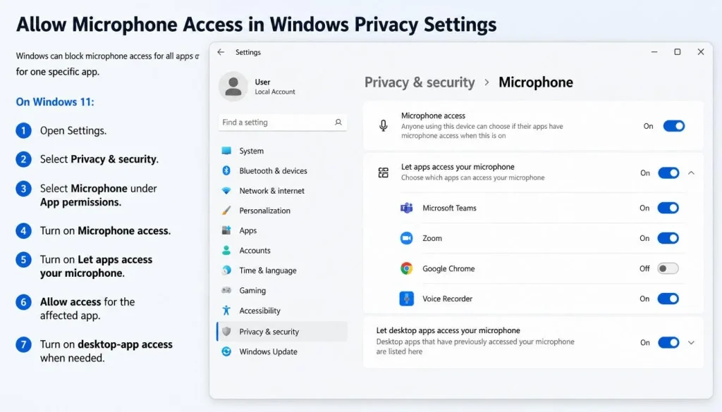 Allow Microphone Access in Windows Privacy Settings