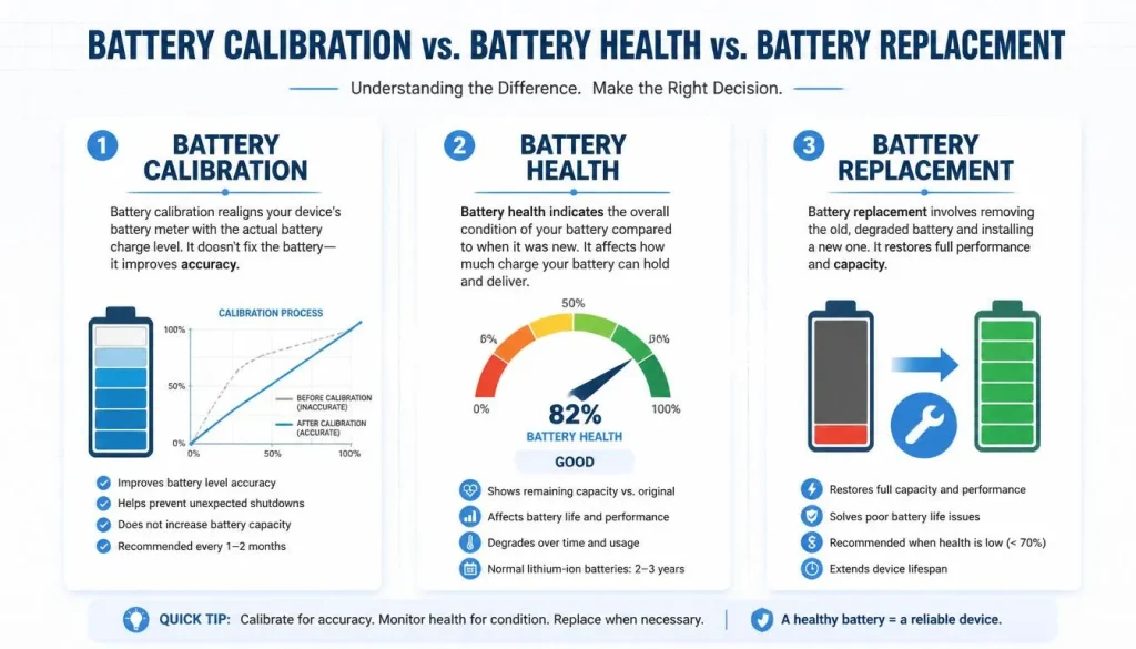 Battery Calibration vs Battery Health vs Battery Replacement