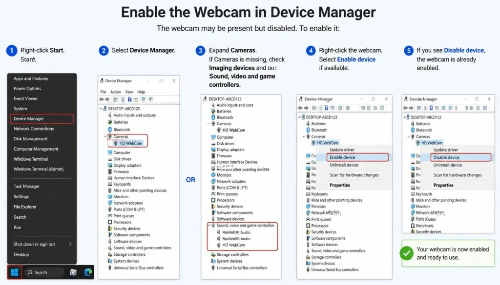 Enable the Webcam in Device Manager