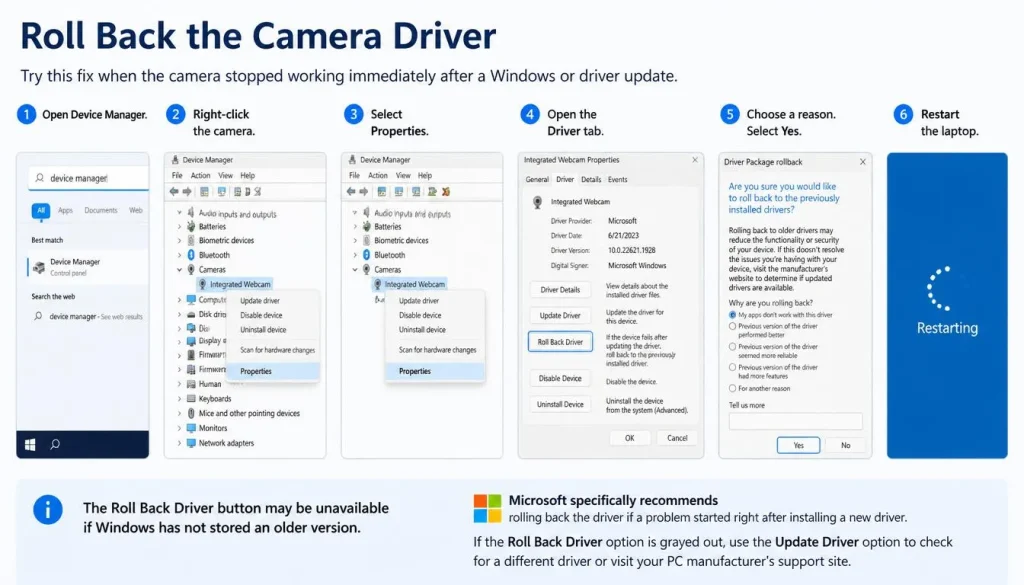 Roll Back the Camera Driver