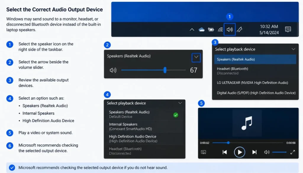 Select the Correct Audio Output Device