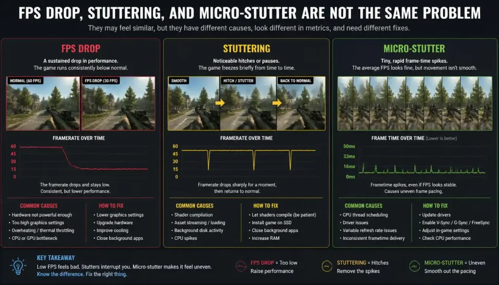 FPS Drop, Stuttering, and Micro-Stutter Are Not the Same Problem