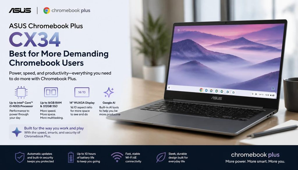 ASUS Chromebook Plus CX34 Best for More Demanding Chromebook Users